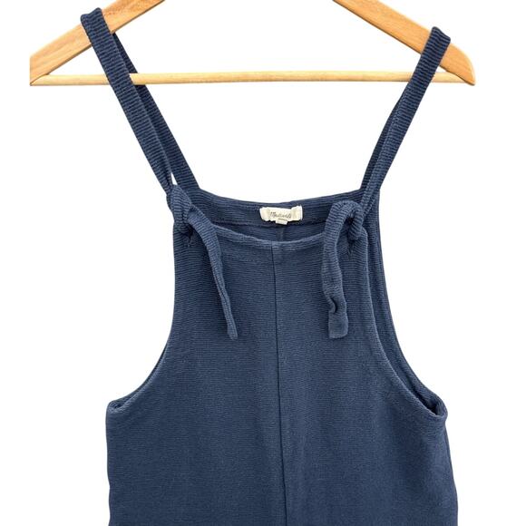 Madewell Texture Thread Navy Blue Cotton Wide Leg Tie Overall Romper Women Small - Picture 3 of 10